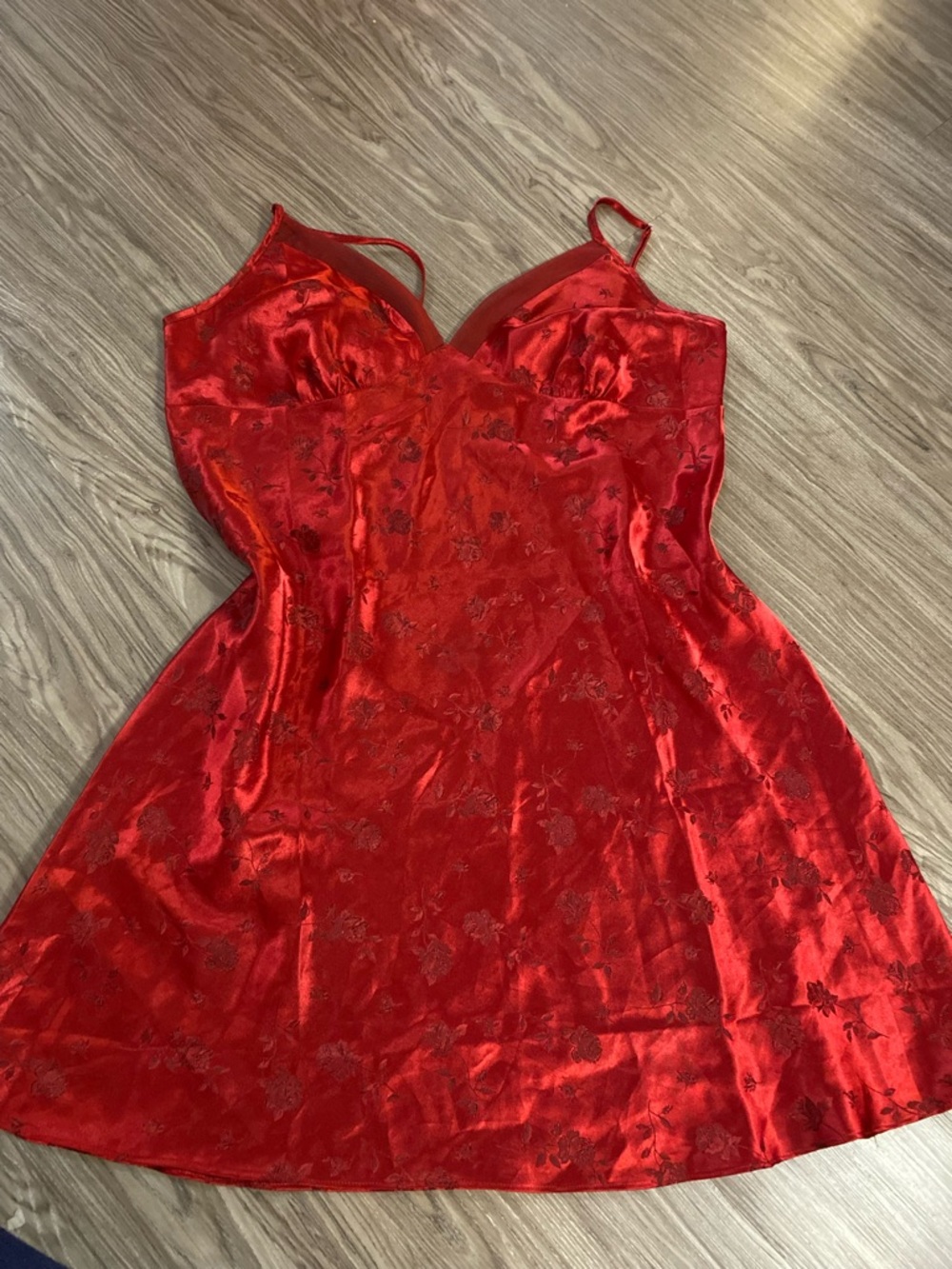 Red Satin Floral Slip Dress Delta Burke Lingerie Y2K Vintage